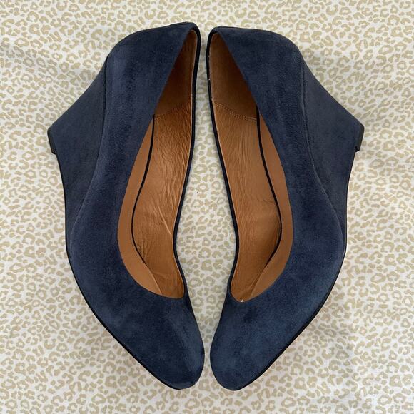 Coach Rileigh Suede Wedges Heels Leather Midnight Navy Blue Size 9B - Picture 6 of 8
